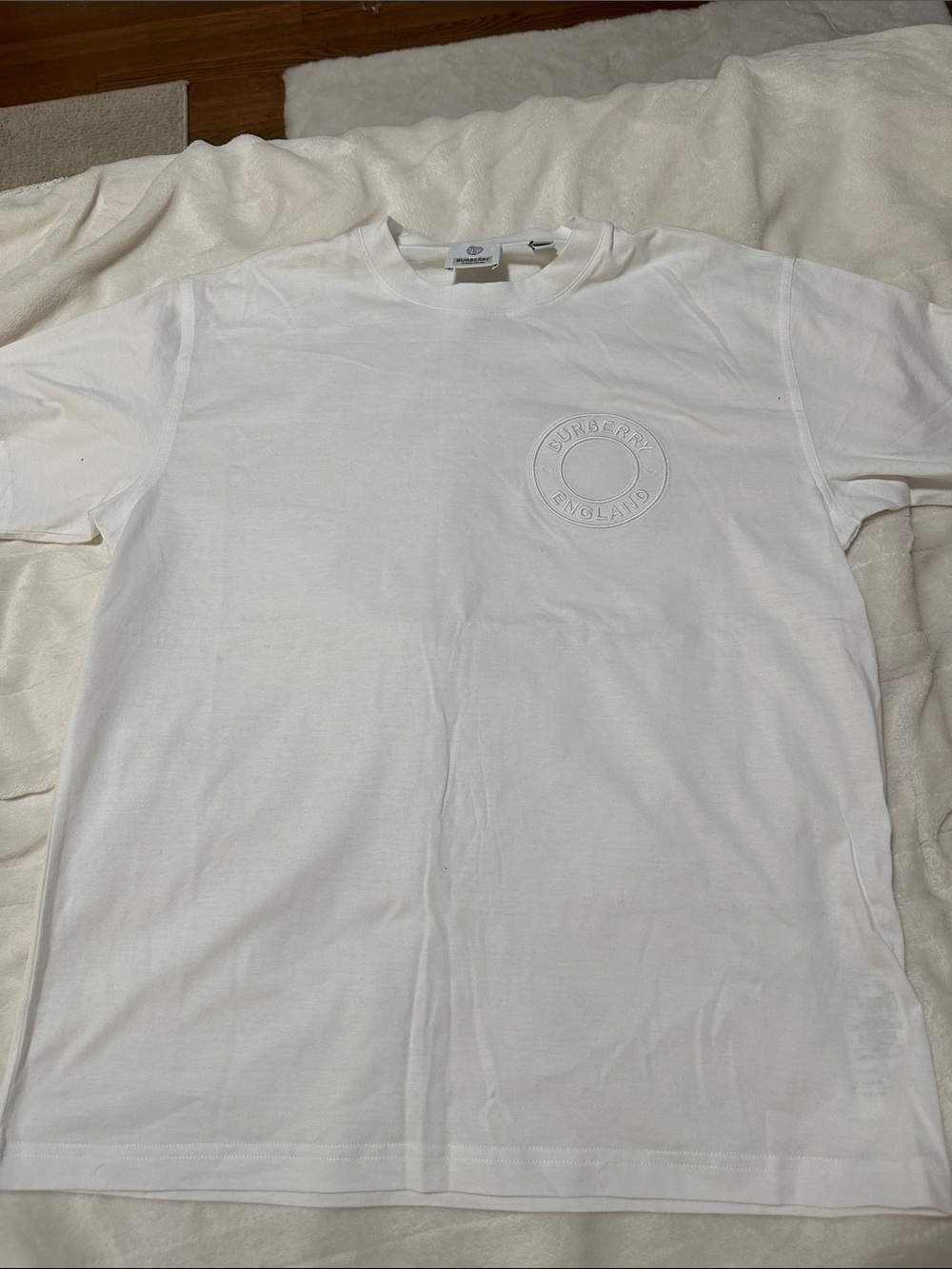 Burberry White Embossed Logo Short Sleeve Tee